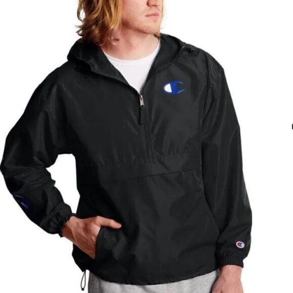 Champion Logo Packable Men's Stadium Black Jacket Large - Picture 1 of 4